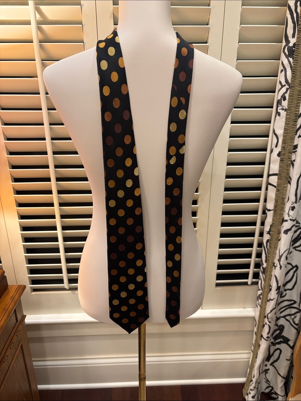 BCBG Black Tie with Gold and Brown Polka Dots